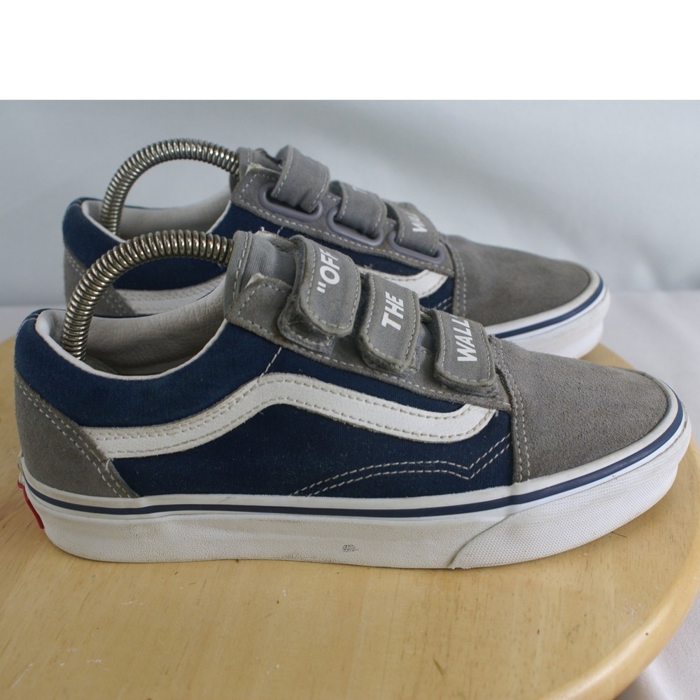 Vans Old Skool V Off The Wall Navy Grey Suede Triple Strap Sneakers 5 Men 6.5 W - Picture 2 of 7